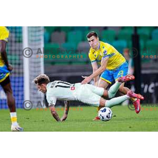 Alejandro Blanco and Sandro Jovanovnic in action during Prva liga Telemach 2025/2026 football match between Olimpija and Koper in SRC Stozice, Ljubljana, Slovenia on August 17, 2025