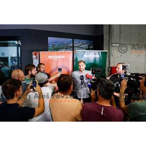 of Cedevita Olimpija during media meeting before departure to summer preparation camp in Kranjska gora at SRC Stozice, Ljubljana, Slovenia on August 18, 2025