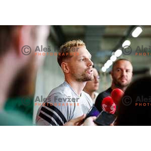 of Cedevita Olimpija during media meeting before departure to summer preparation camp in Kranjska gora at SRC Stozice, Ljubljana, Slovenia on August 18, 2025