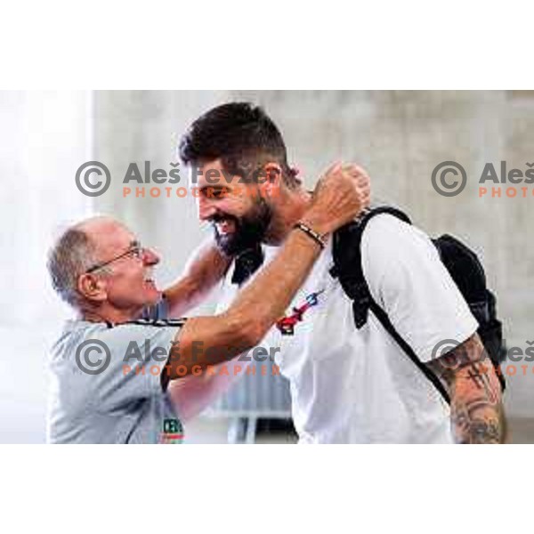 Ziga Dimec during departure to summer preparation camp in Kranjska gora at SRC Stozice, Ljubljana, Slovenia on August 18, 2025