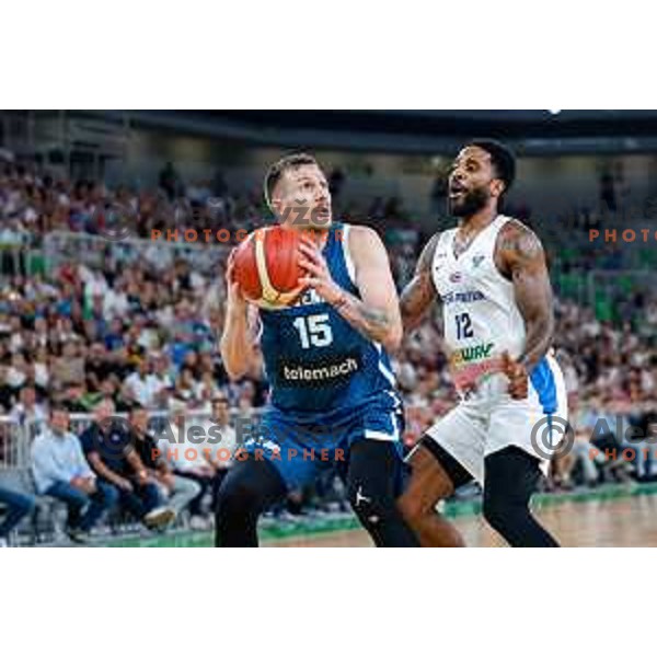 Gregor Hrovat in action during EuroBasket 2025 preparation game between Slovenia and Great Britain in SRC Stozice, Ljubljana, Slovenia on August 19, 2025