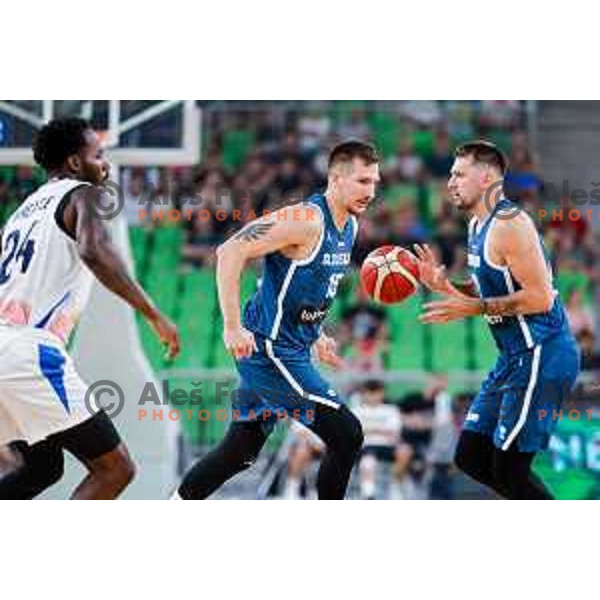 Gregor Hrovat in action during EuroBasket 2025 preparation game between Slovenia and Great Britain in SRC Stozice, Ljubljana, Slovenia on August 19, 2025