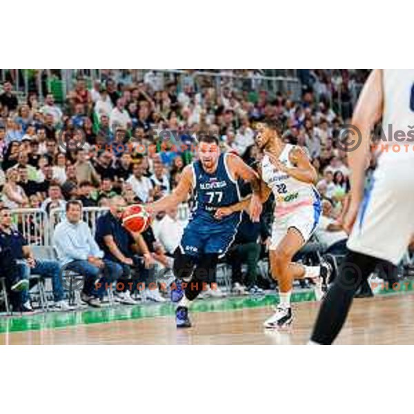 Luka Doncic in action during EuroBasket 2025 preparation game between Slovenia and Great Britain in SRC Stozice, Ljubljana, Slovenia on August 19, 2025