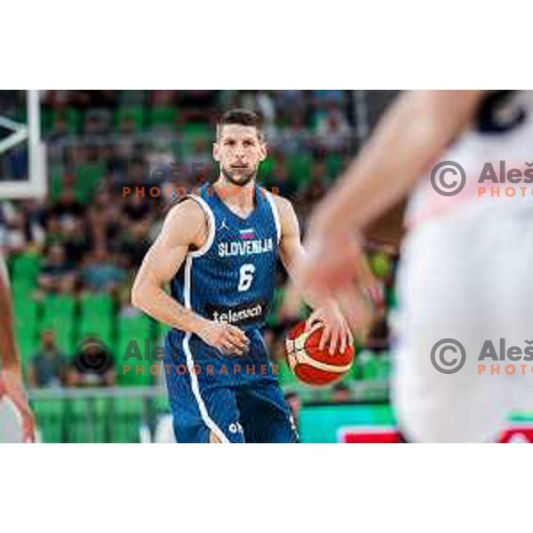 Aleksej Nikolic in action during EuroBasket 2025 preparation game between Slovenia and Great Britain in SRC Stozice, Ljubljana, Slovenia on August 19, 2025