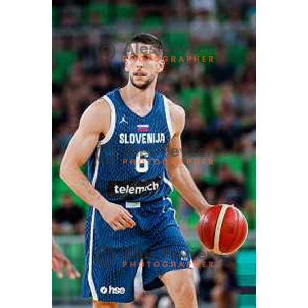 Aleksej Nikolic in action during EuroBasket 2025 preparation game between Slovenia and Great Britain in SRC Stozice, Ljubljana, Slovenia on August 19, 2025