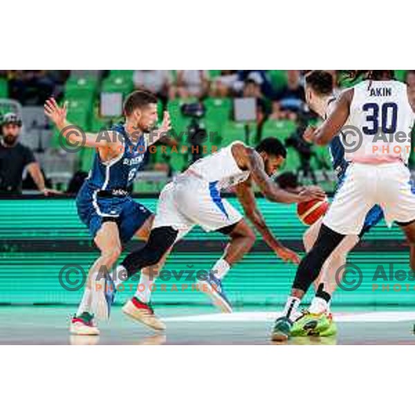 Aleksej Nikolic in action during EuroBasket 2025 preparation game between Slovenia and Great Britain in SRC Stozice, Ljubljana, Slovenia on August 19, 2025