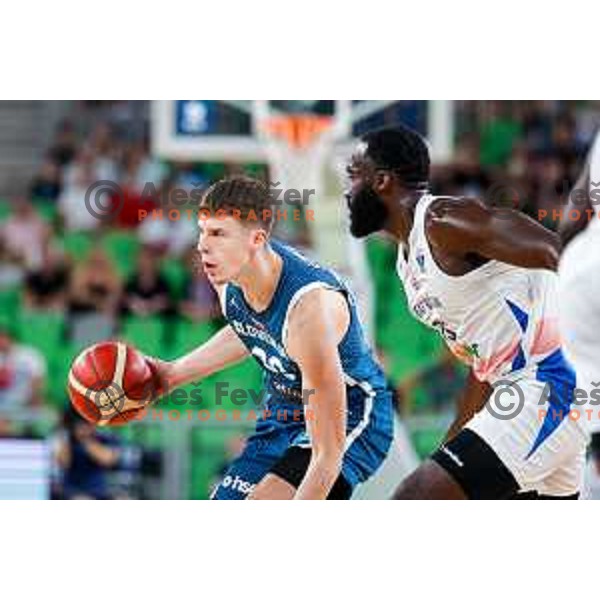 Luka Scuka in action during EuroBasket 2025 preparation game between Slovenia and Great Britain in SRC Stozice, Ljubljana, Slovenia on August 19, 2025