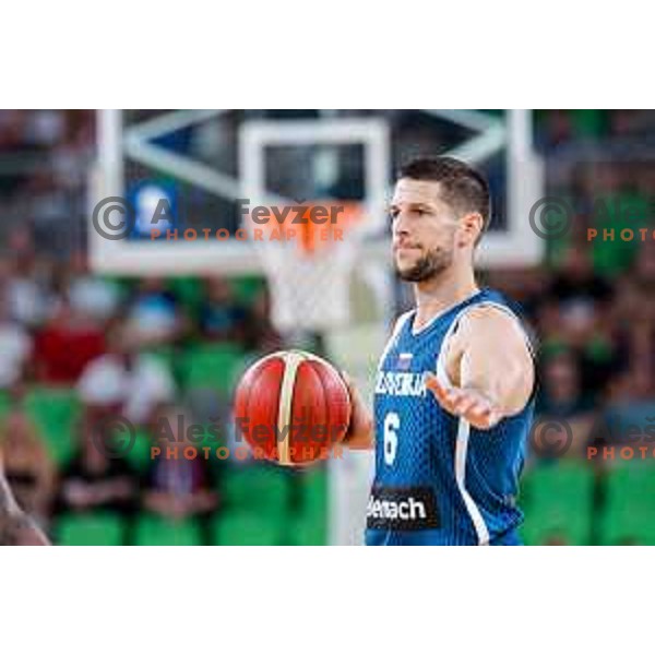 Aleksej Nikolic in action during EuroBasket 2025 preparation game between Slovenia and Great Britain in SRC Stozice, Ljubljana, Slovenia on August 19, 2025