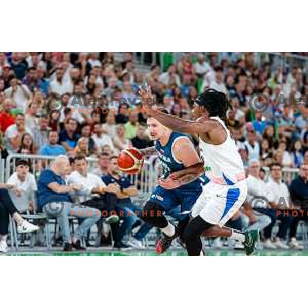 Gregor Hrovat in action during EuroBasket 2025 preparation game between Slovenia and Great Britain in SRC Stozice, Ljubljana, Slovenia on August 19, 2025