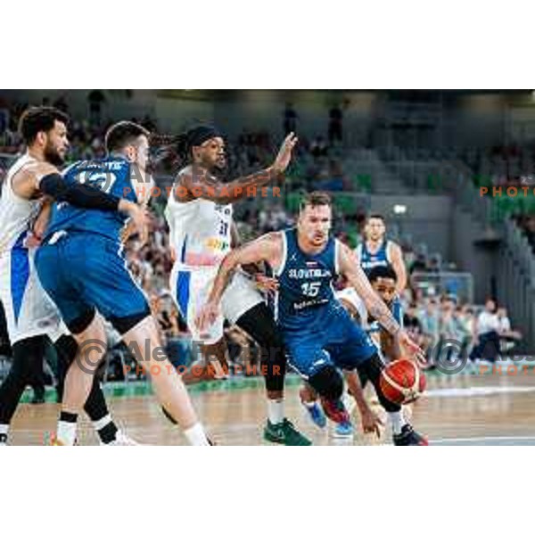 Gregor Hrovat in action during EuroBasket 2025 preparation game between Slovenia and Great Britain in SRC Stozice, Ljubljana, Slovenia on August 19, 2025