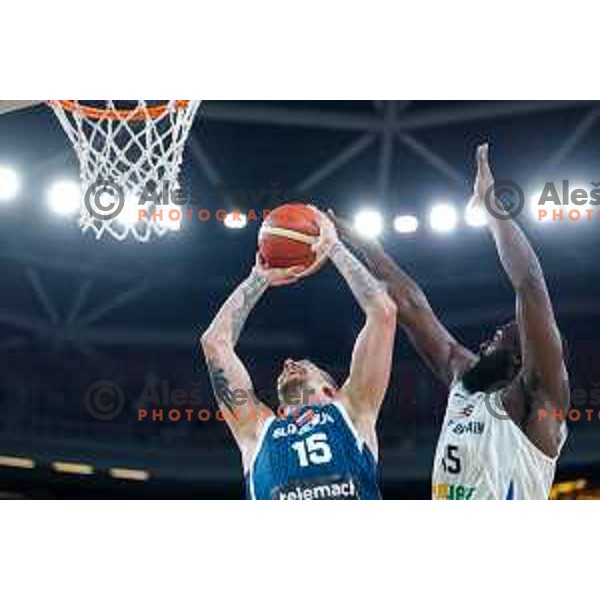 Gregor Hrovat in action during EuroBasket 2025 preparation game between Slovenia and Great Britain in SRC Stozice, Ljubljana, Slovenia on August 19, 2025