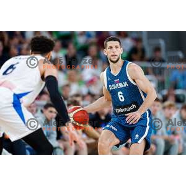 Aleksej Nikolic in action during EuroBasket 2025 preparation game between Slovenia and Great Britain in SRC Stozice, Ljubljana, Slovenia on August 19, 2025