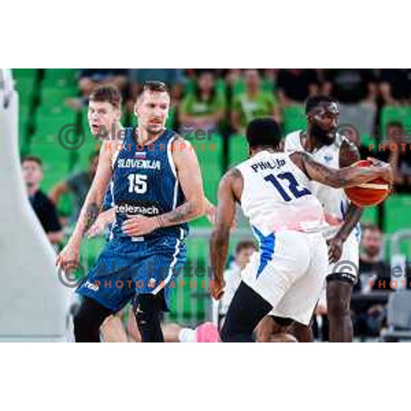 Gregor Hrovat in action during EuroBasket 2025 preparation game between Slovenia and Great Britain in SRC Stozice, Ljubljana, Slovenia on August 19, 2025