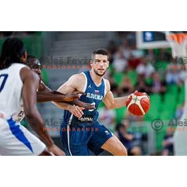 Aleksej Nikolic in action during EuroBasket 2025 preparation game between Slovenia and Great Britain in SRC Stozice, Ljubljana, Slovenia on August 19, 2025