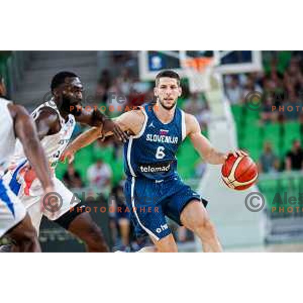 Aleksej Nikolic in action during EuroBasket 2025 preparation game between Slovenia and Great Britain in SRC Stozice, Ljubljana, Slovenia on August 19, 2025