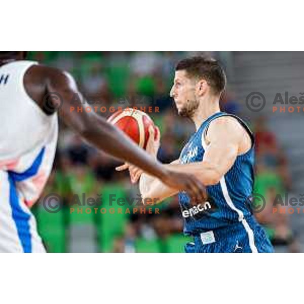 Aleksej Nikolic in action during EuroBasket 2025 preparation game between Slovenia and Great Britain in SRC Stozice, Ljubljana, Slovenia on August 19, 2025