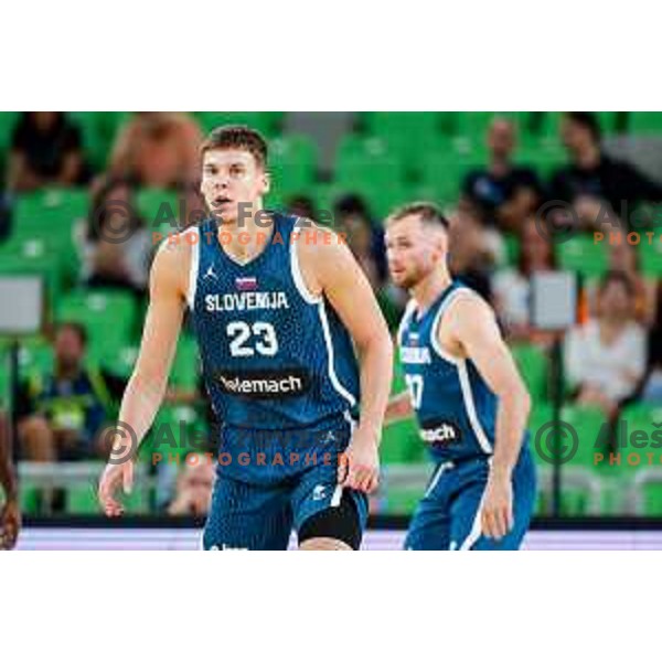Luka Scuka in action during EuroBasket 2025 preparation game between Slovenia and Great Britain in SRC Stozice, Ljubljana, Slovenia on August 19, 2025