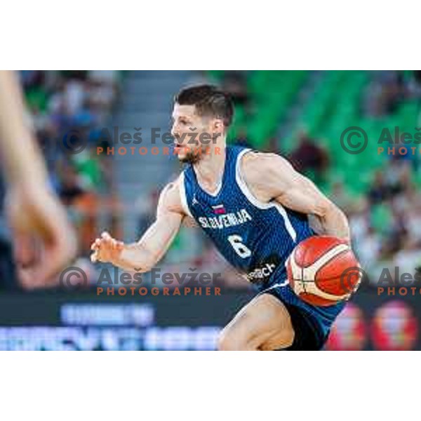 Aleksej Nikolic in action during EuroBasket 2025 preparation game between Slovenia and Great Britain in SRC Stozice, Ljubljana, Slovenia on August 19, 2025