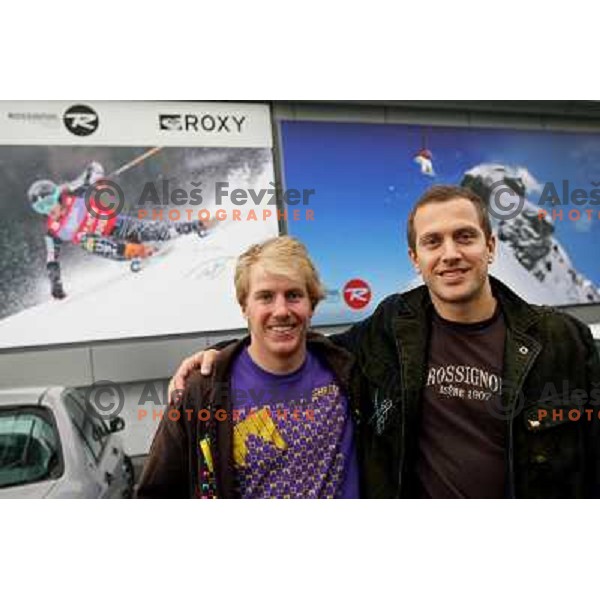 Alpine skiier Ted Ligety from USA visited Slovenia and sports shop Forma F+ where he meets owner and his old friend Jure Kosir, Ljubljana 29.10.2008 