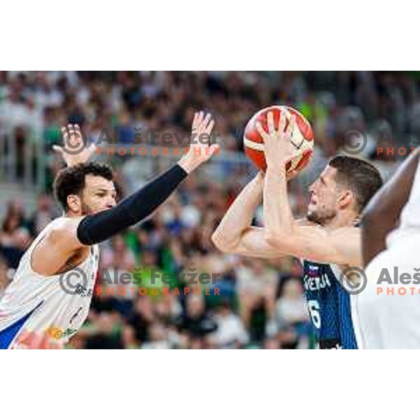 Aleksej Nikolic in action during EuroBasket 2025 preparation game between Slovenia and Great Britain in SRC Stozice, Ljubljana, Slovenia on August 19, 2025
