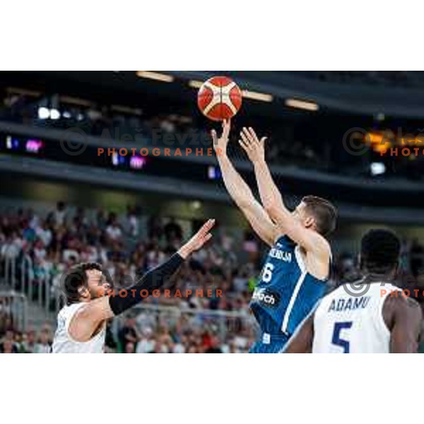 Aleksej Nikolic in action during EuroBasket 2025 preparation game between Slovenia and Great Britain in SRC Stozice, Ljubljana, Slovenia on August 19, 2025