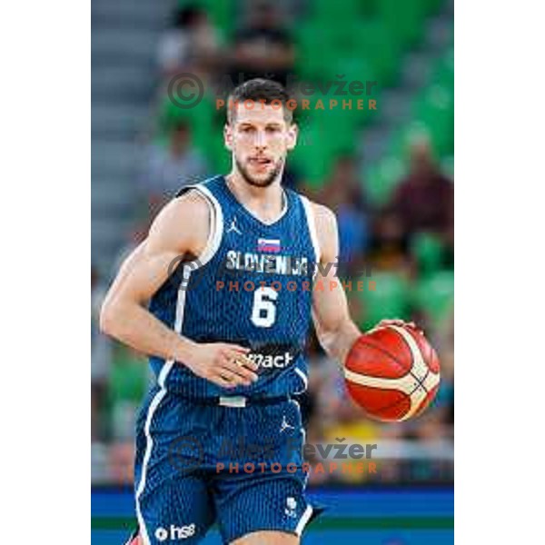 Aleksej Nikolic in action during EuroBasket 2025 preparation game between Slovenia and Great Britain in SRC Stozice, Ljubljana, Slovenia on August 19, 2025