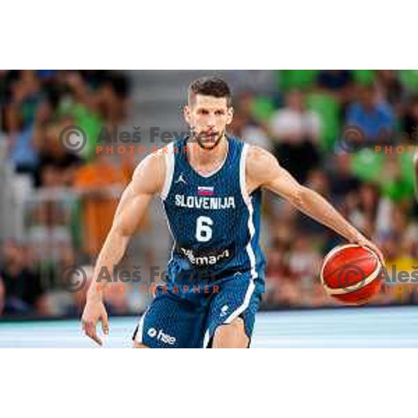 Aleksej Nikolic in action during EuroBasket 2025 preparation game between Slovenia and Great Britain in SRC Stozice, Ljubljana, Slovenia on August 19, 2025