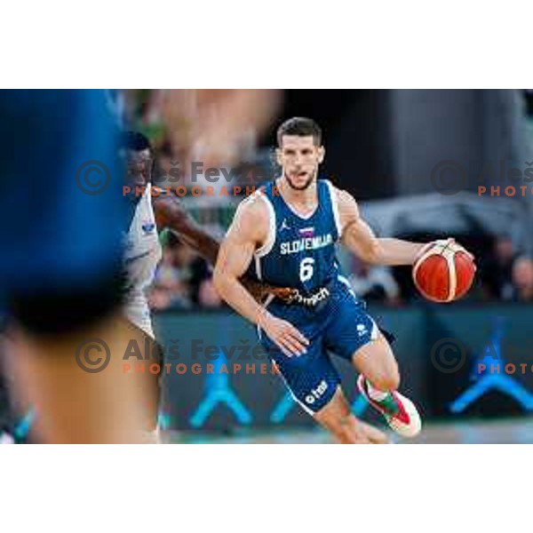 Aleksej Nikolic in action during EuroBasket 2025 preparation game between Slovenia and Great Britain in SRC Stozice, Ljubljana, Slovenia on August 19, 2025