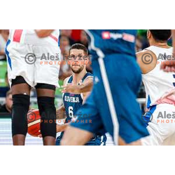 Aleksej Nikolic in action during EuroBasket 2025 preparation game between Slovenia and Great Britain in SRC Stozice, Ljubljana, Slovenia on August 19, 2025