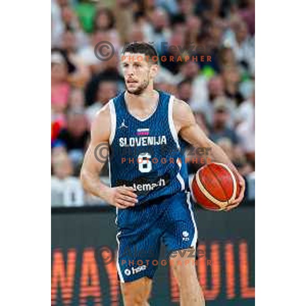 Aleksej Nikolic in action during EuroBasket 2025 preparation game between Slovenia and Great Britain in SRC Stozice, Ljubljana, Slovenia on August 19, 2025