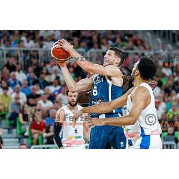Aleksej Nikolic in action during EuroBasket 2025 preparation game between Slovenia and Great Britain in SRC Stozice, Ljubljana, Slovenia on August 19, 2025