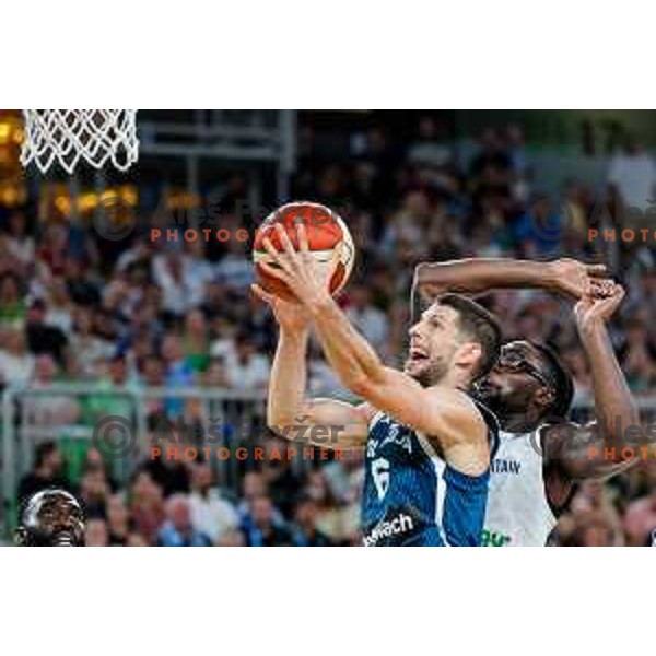 Aleksej Nikolic in action during EuroBasket 2025 preparation game between Slovenia and Great Britain in SRC Stozice, Ljubljana, Slovenia on August 19, 2025