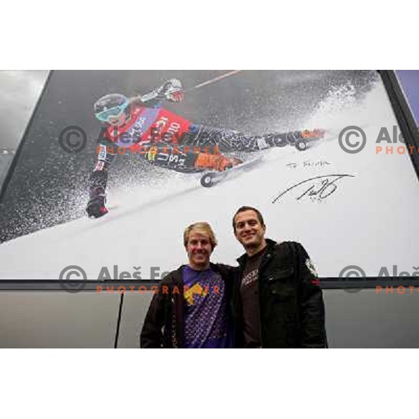 Alpine skiier Ted Ligety from USA visited Slovenia and sports shop Forma F+ where he meets owner and his old friend Jure Kosir, Ljubljana 29.10.2008 