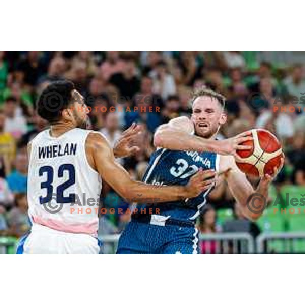 Leon Stergar in action during EuroBasket 2025 preparation game between Slovenia and Great Britain in SRC Stozice, Ljubljana, Slovenia on August 19, 2025