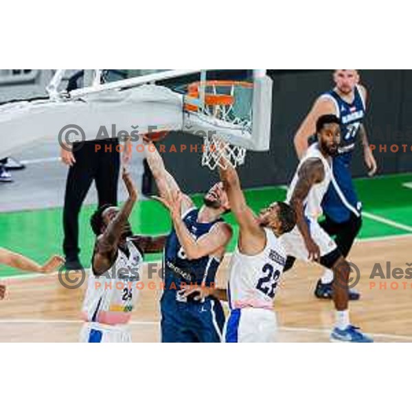 Aleksej Nikolic in action during EuroBasket 2025 preparation game between Slovenia and Great Britain in SRC Stozice, Ljubljana, Slovenia on August 19, 2025