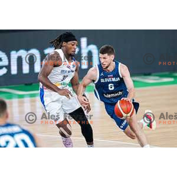 Aleksej Nikolic in action during EuroBasket 2025 preparation game between Slovenia and Great Britain in SRC Stozice, Ljubljana, Slovenia on August 19, 2025