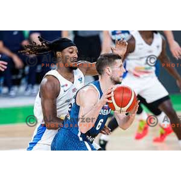 Aleksej Nikolic in action during EuroBasket 2025 preparation game between Slovenia and Great Britain in SRC Stozice, Ljubljana, Slovenia on August 19, 2025