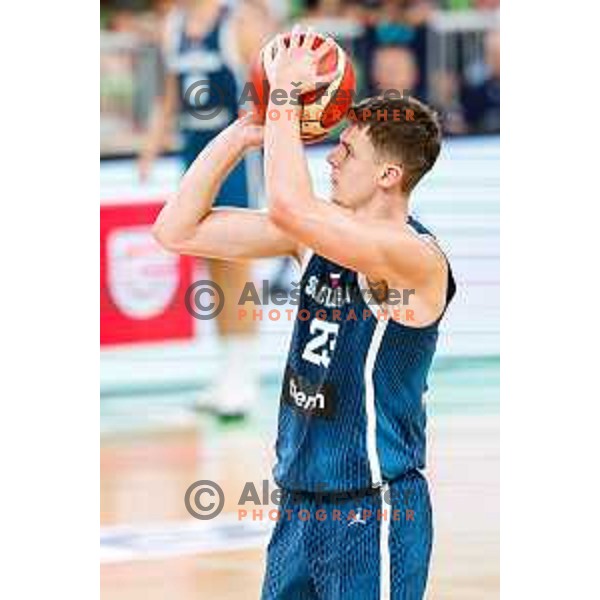Luka Scuka in action during EuroBasket 2025 preparation game between Slovenia and Great Britain in SRC Stozice, Ljubljana, Slovenia on August 19, 2025