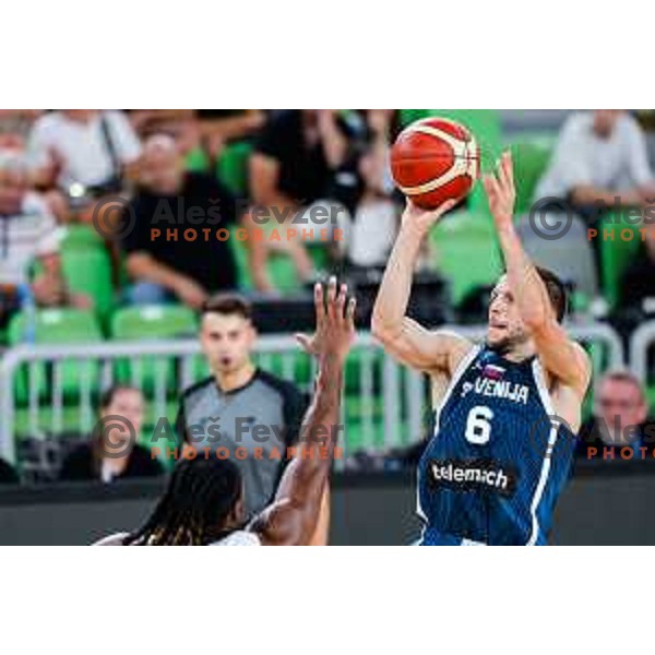 Aleksej Nikolic in action during EuroBasket 2025 preparation game between Slovenia and Great Britain in SRC Stozice, Ljubljana, Slovenia on August 19, 2025
