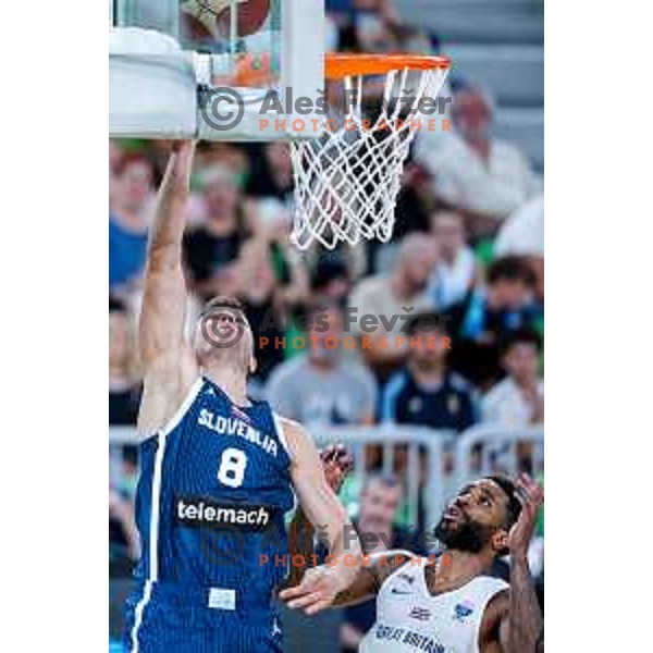 Edo Muric of Slovenia in action during EuroBasket 2025 preparation game between Slovenia and Great Britain in SRC Stozice, Ljubljana, Slovenia on August 19, 2025