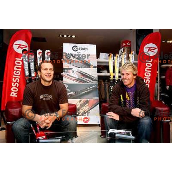 Alpine skiier Ted Ligety from USA visited Slovenia and sports shop Forma F+ where he meets owner and his old friend Jure Kosir, Ljubljana 29.10.2008 