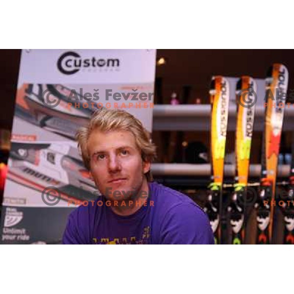 Alpine skiier Ted Ligety from USA visited Slovenia and sports shop Forma F+ where he meets owner and his old friend Jure Kosir, Ljubljana 29.10.2008 