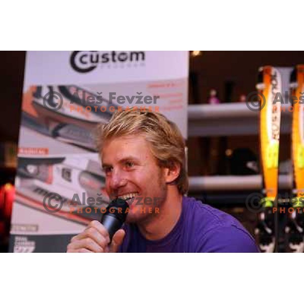 Alpine skiier Ted Ligety from USA visited Slovenia and sports shop Forma F+ where he meets owner and his old friend Jure Kosir, Ljubljana 29.10.2008 