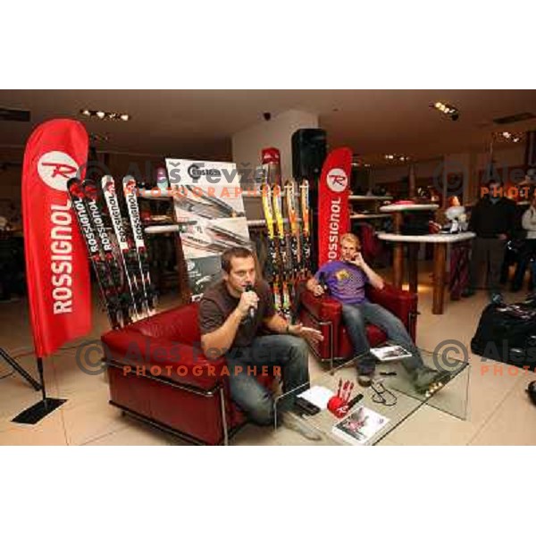 Alpine skiier Ted Ligety from USA visited Slovenia and sports shop Forma F+ where he meets owner and his old friend Jure Kosir, Ljubljana 29.10.2008 