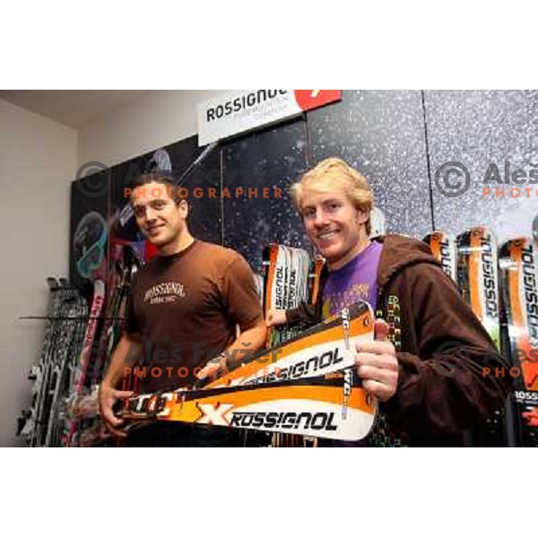 Alpine skiier Ted Ligety from USA visited Slovenia and sports shop Forma F+ where he meets owner and his old friend Jure Kosir, Ljubljana 29.10.2008 