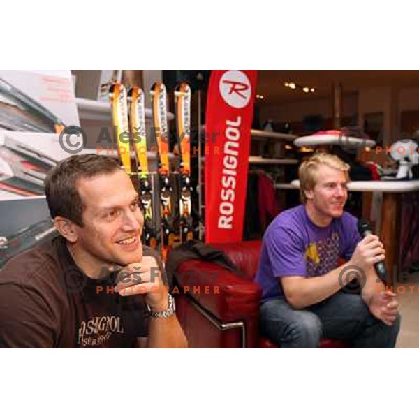 Alpine skiier Ted Ligety from USA visited Slovenia and sports shop Forma F+ where he meets owner and his old friend Jure Kosir, Ljubljana 29.10.2008 
