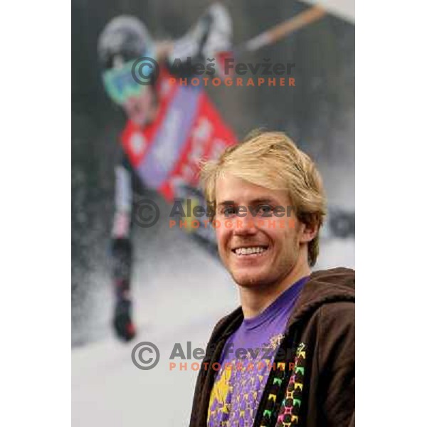 Alpine skiier Ted Ligety from USA visited Slovenia and sports shop Forma F+ where he meets owner and his old friend Jure Kosir, Ljubljana 29.10.2008 