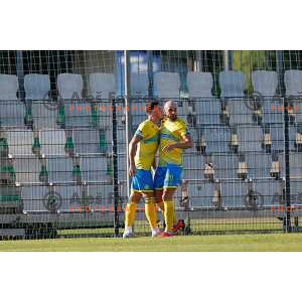 Deni Juric and Dominik Ivkic celebrate a goal during Prva liga Telemach 2025/2026 football match between Koper and Mura at Bonifika Stadium in Koper, Slovenia on August 23, 2025