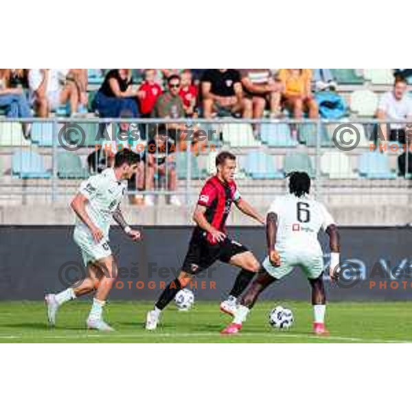 Matic Zavnik in action during Prva liga Telemach 2025/2026 football match between Primorje and Olimpija in Ajdovscina, Slovenia on August 24, 2025