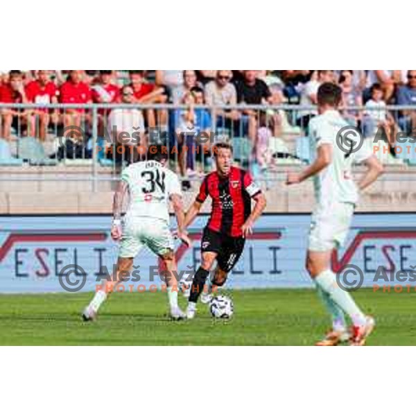Matic Zavnik in action during Prva liga Telemach 2025/2026 football match between Primorje and Olimpija in Ajdovscina, Slovenia on August 24, 2025